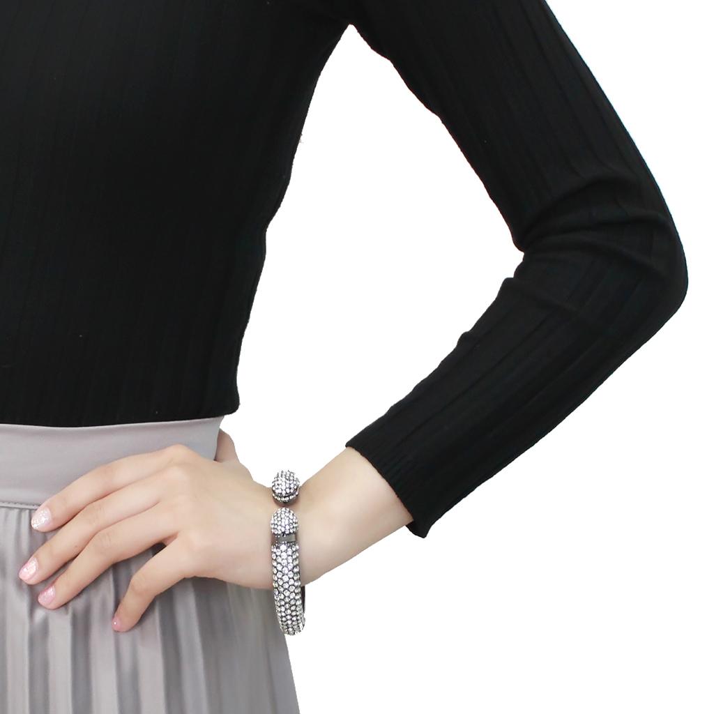 MALO4318 - Ruthenium Brass Bangle with Top Grade Crystal in Clear