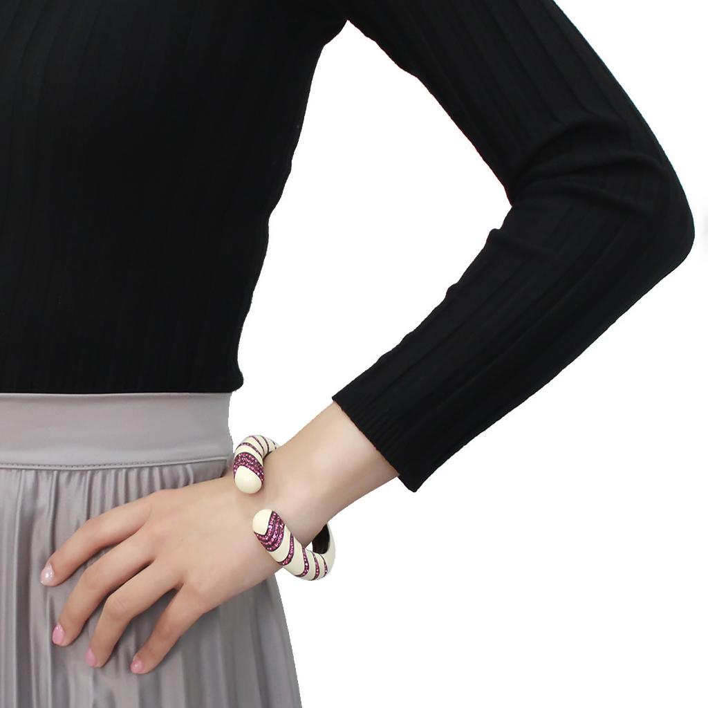 MALO4322 - TIN Cobalt Black Brass Bangle with Top Grade Crystal in Fuchsia