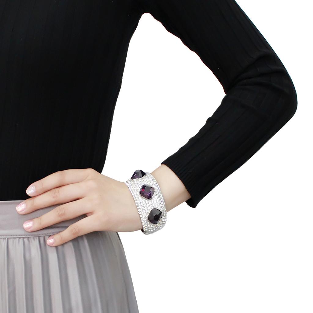 MALO4330 - Rhodium Brass Bangle with AAA Grade CZ in Amethyst