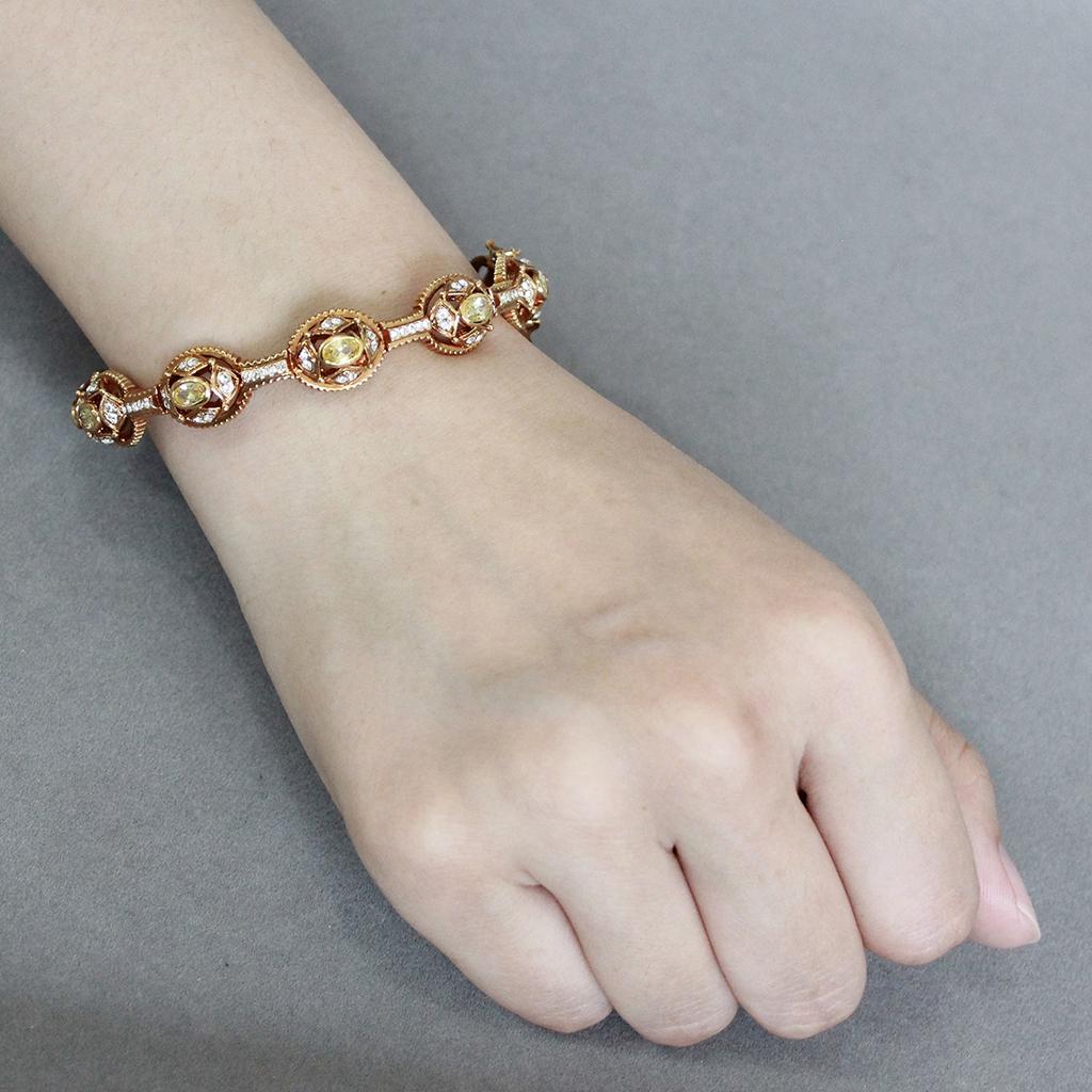 MALO4335 - Gold Brass Bangle with AAA Grade CZ in Citrine Yellow