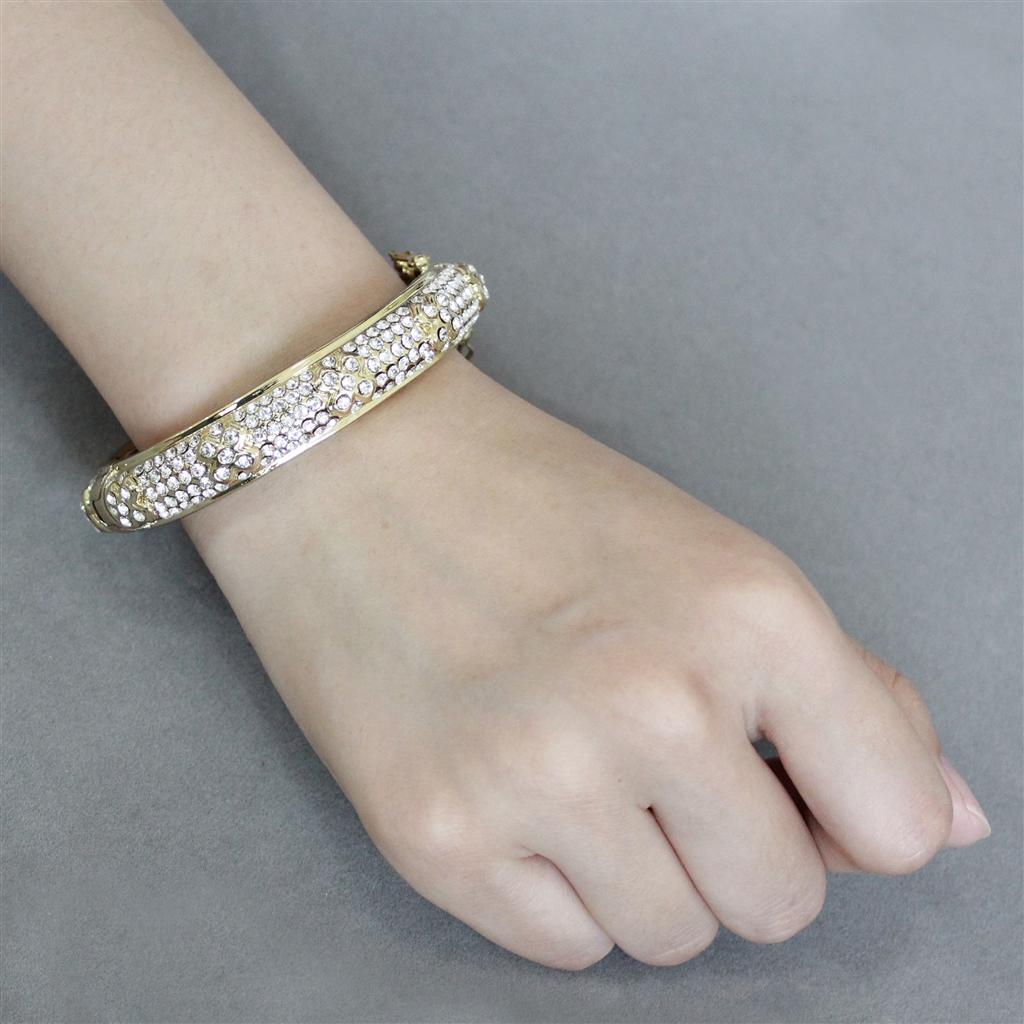 MALO4339 - Gold Brass Bangle with Top Grade Crystal in Clear