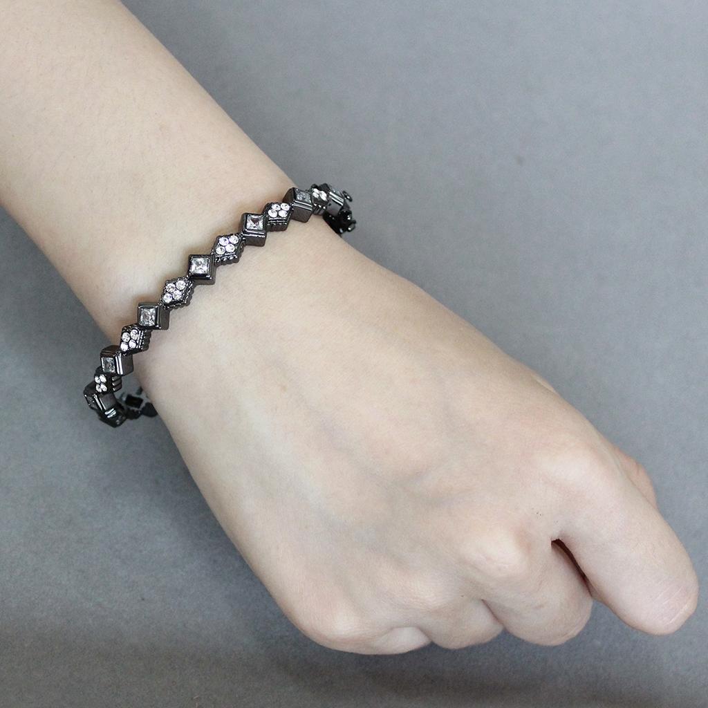 MALO4341 TIN Cobalt Black Brass Bangle with AAA Grade CZ in Clear