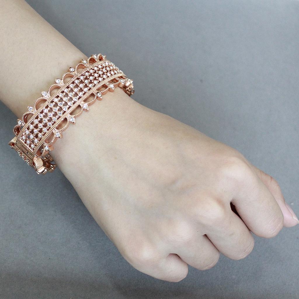 MALO4344 - Rose Gold Brass Bangle with Top Grade Crystal in Clear