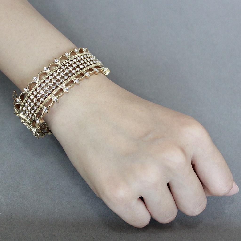 MALO4345 - Gold Brass Bangle with Top Grade Crystal in Clear