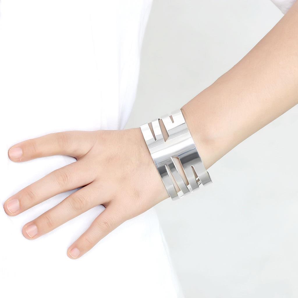 MALO4659 - Matte Rhodium & Rhodium Stainless Steel Bangle with No Stone