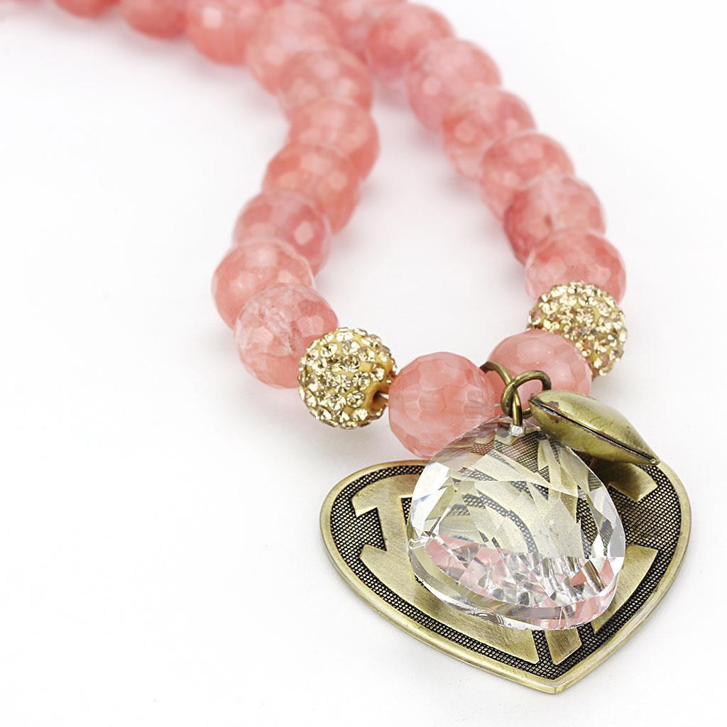 MALO4662 - Antique Copper White Metal Necklace with Synthetic Synthetic Glass in Light Peach