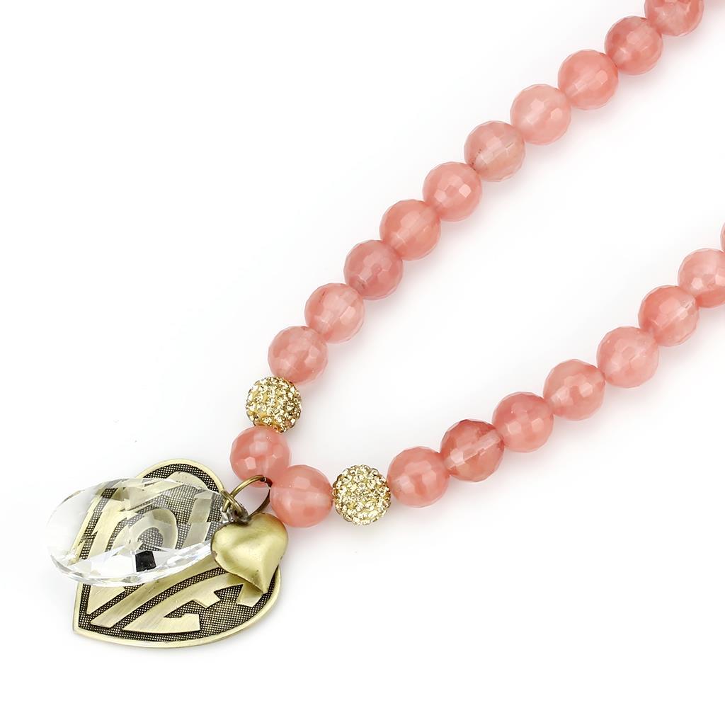 MALO4662 - Antique Copper White Metal Necklace with Synthetic Synthetic Glass in Light Peach