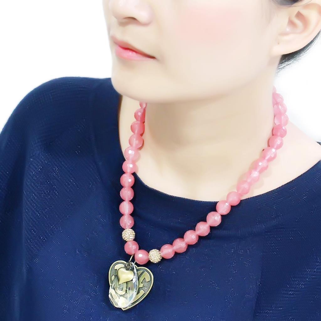 MALO4662 - Antique Copper White Metal Necklace with Synthetic Synthetic Glass in Light Peach