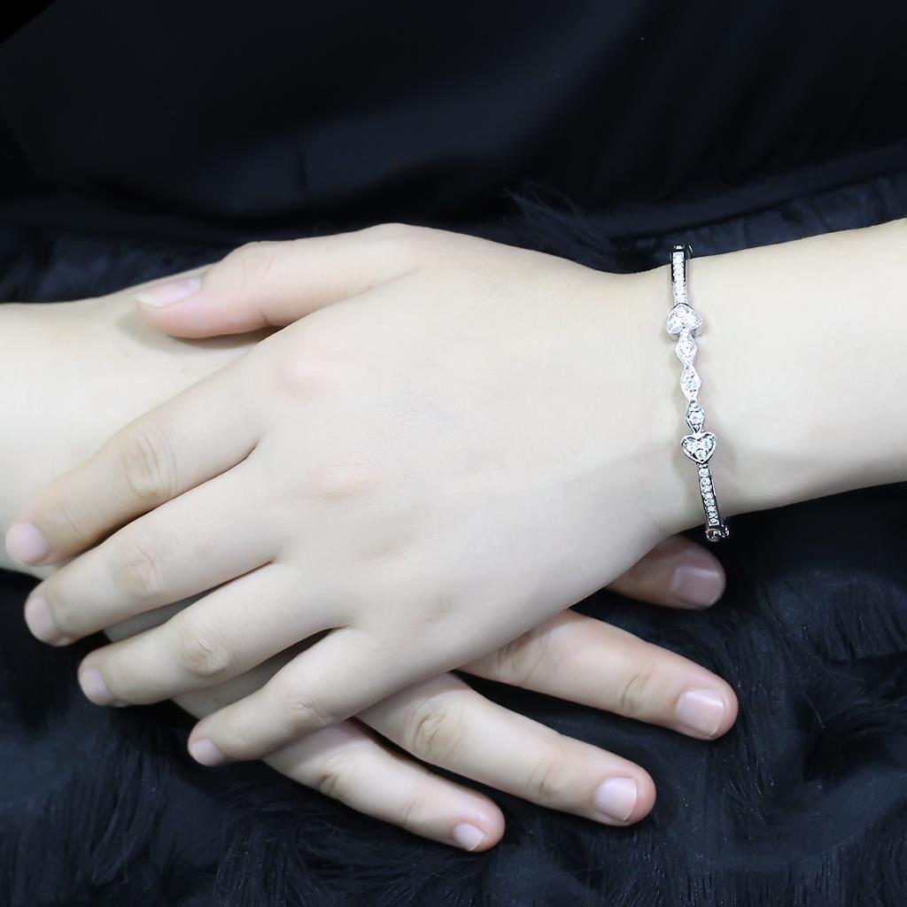 MALO4664 Rhodium White Metal Bangle with Top Grade Crystal in Clear