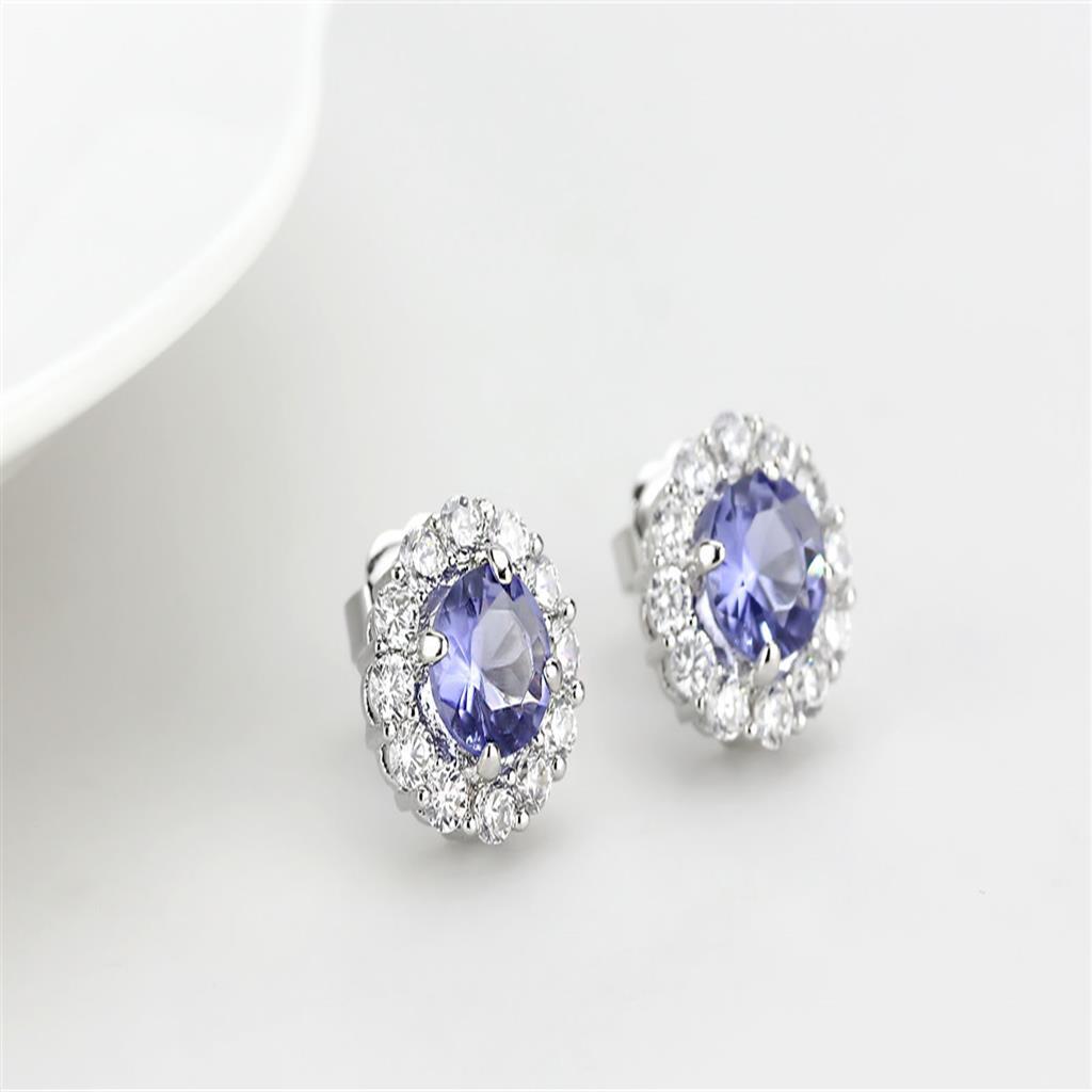 MALO4674 - Rhodium Brass Earrings with Synthetic Synthetic Glass in Tanzanite