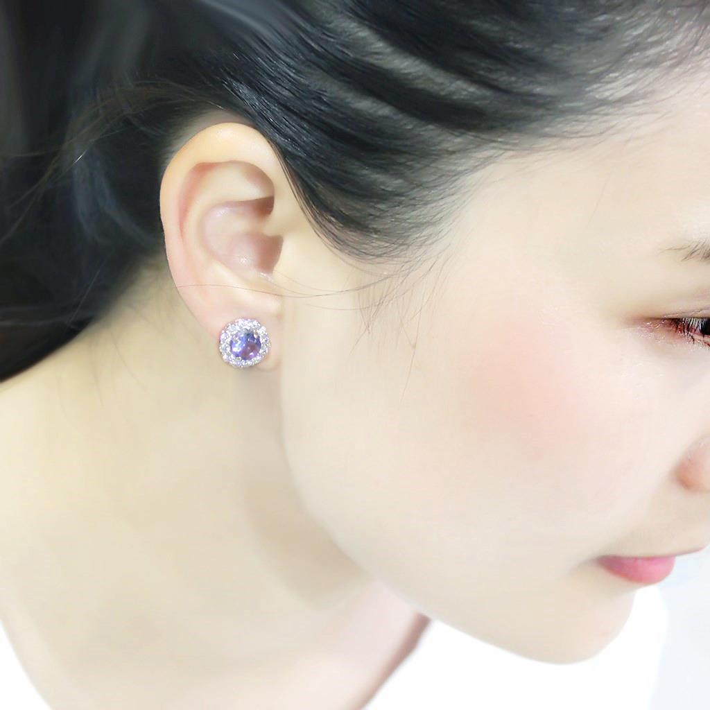 MALO4674 - Rhodium Brass Earrings with Synthetic Synthetic Glass in Tanzanite