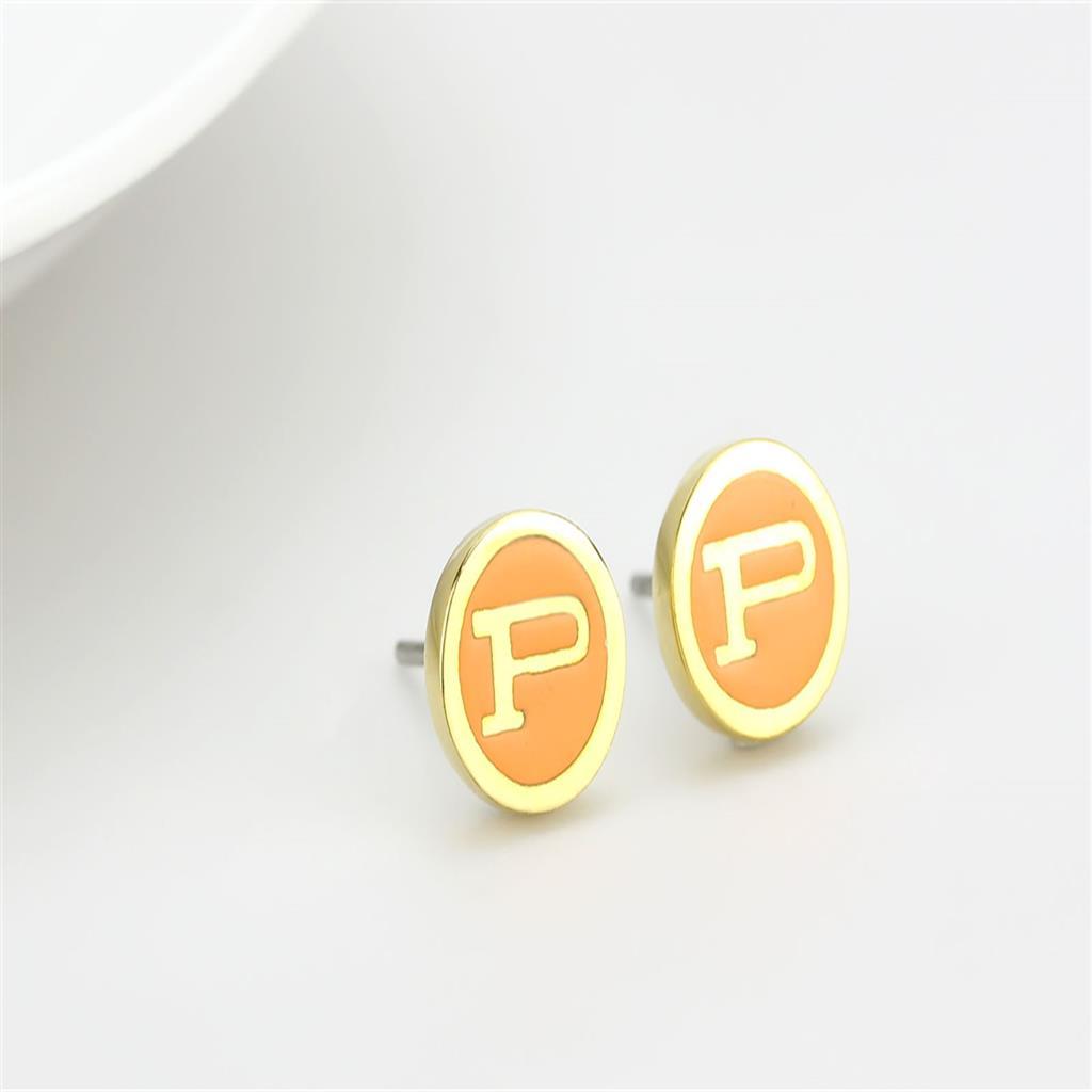 MALO4676 - Gold Brass Earrings with Epoxy in Orange