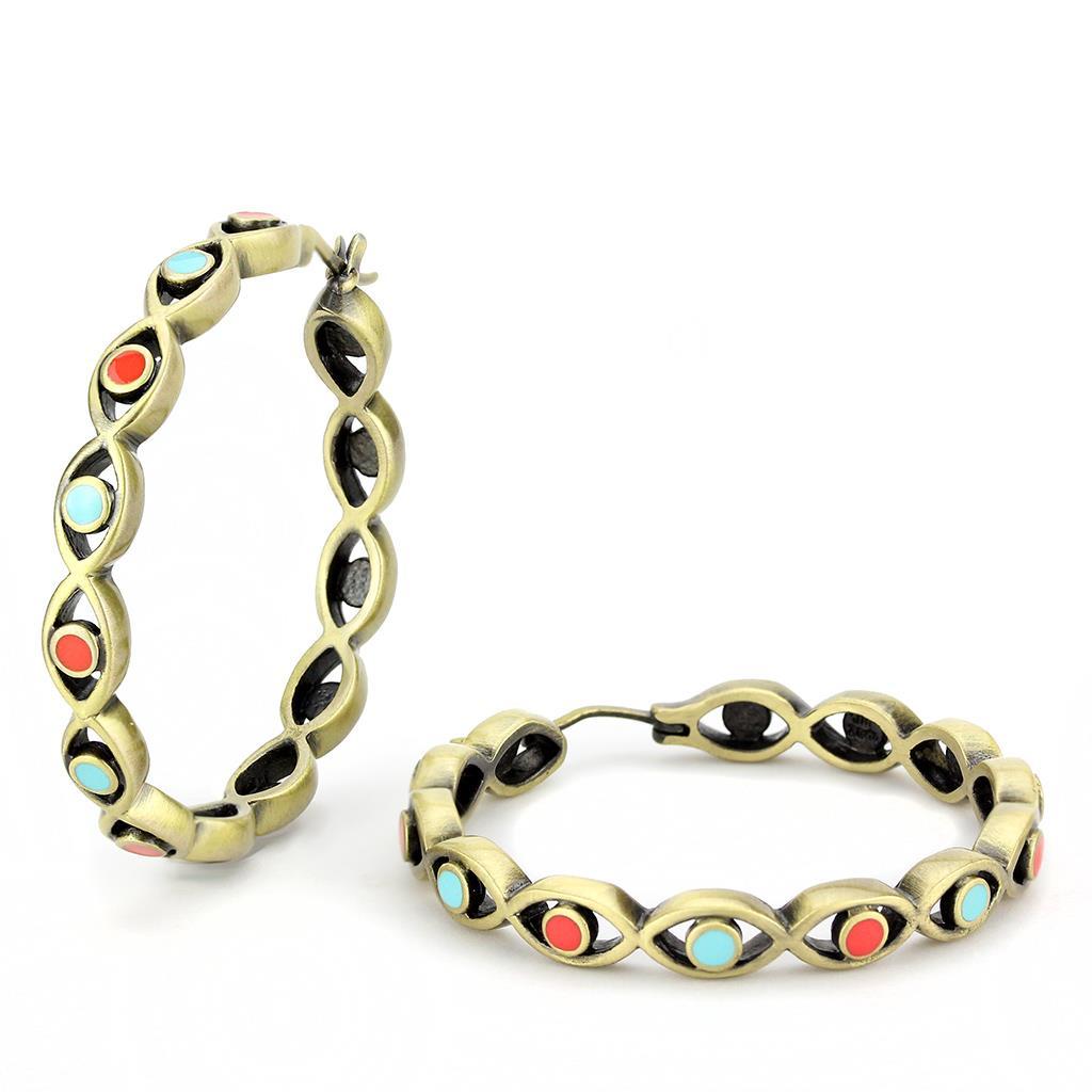 MALO4679 - Antique Silver Brass Earrings with Epoxy in Multi Color