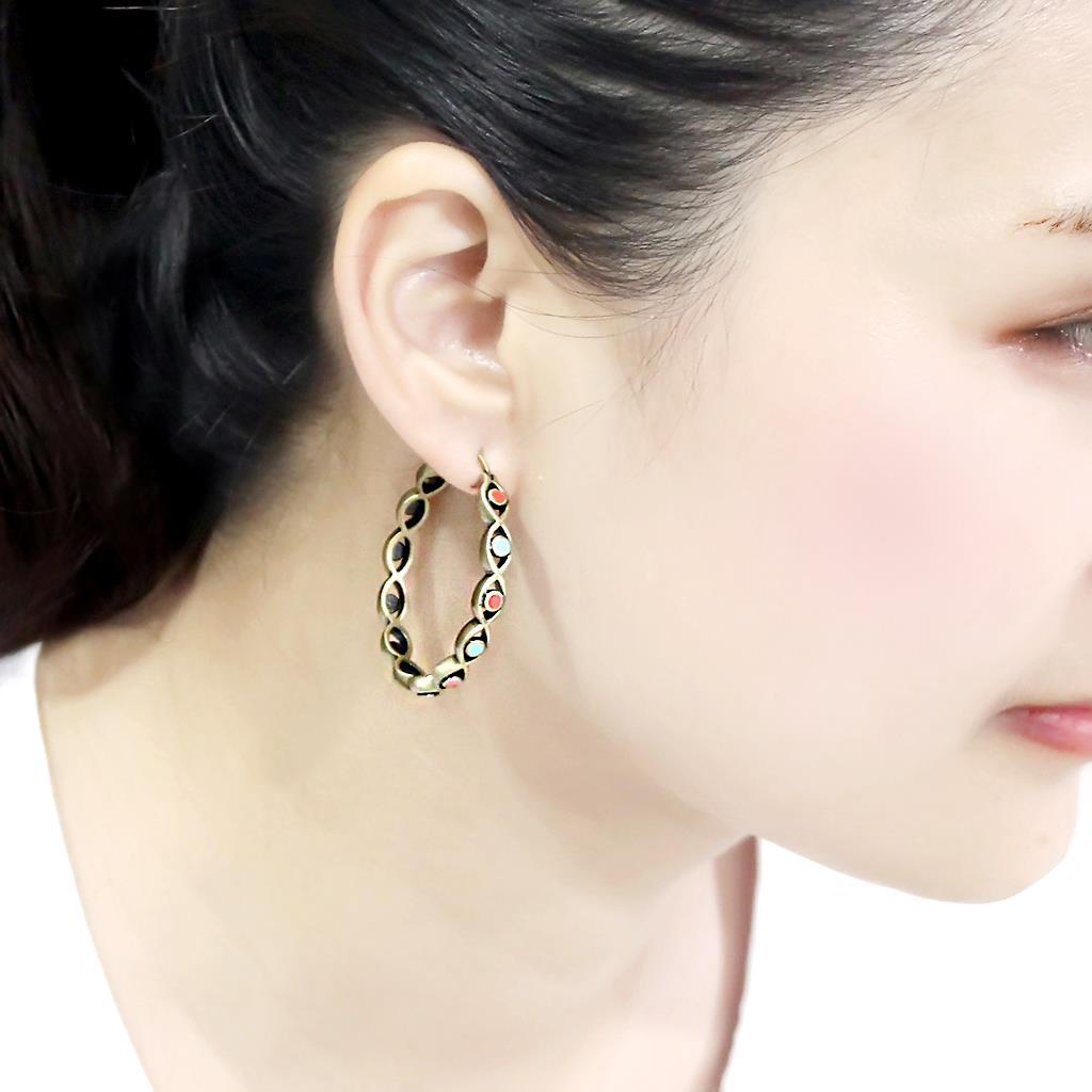 MALO4679 - Antique Silver Brass Earrings with Epoxy in Multi Color