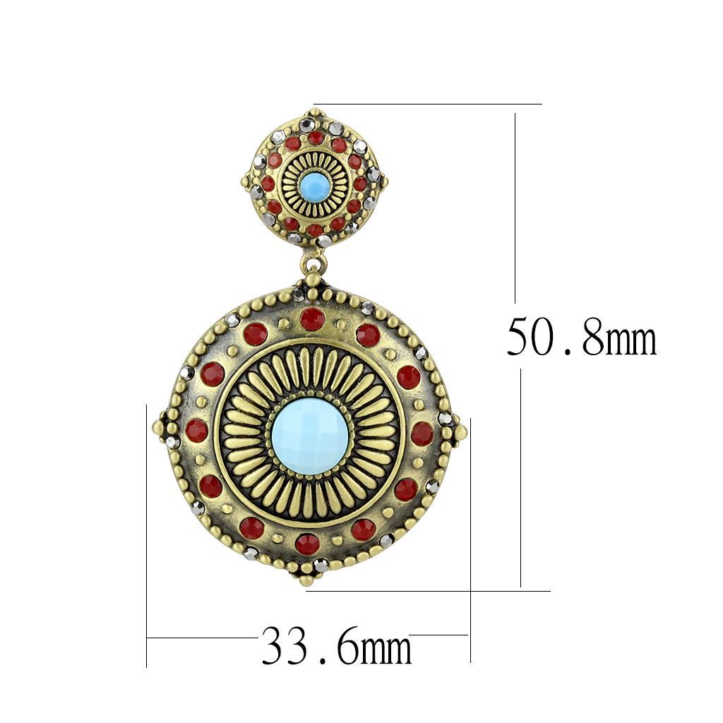 MALO4685 - Antique Copper Brass Earrings with Synthetic Turquoise in Sea Blue
