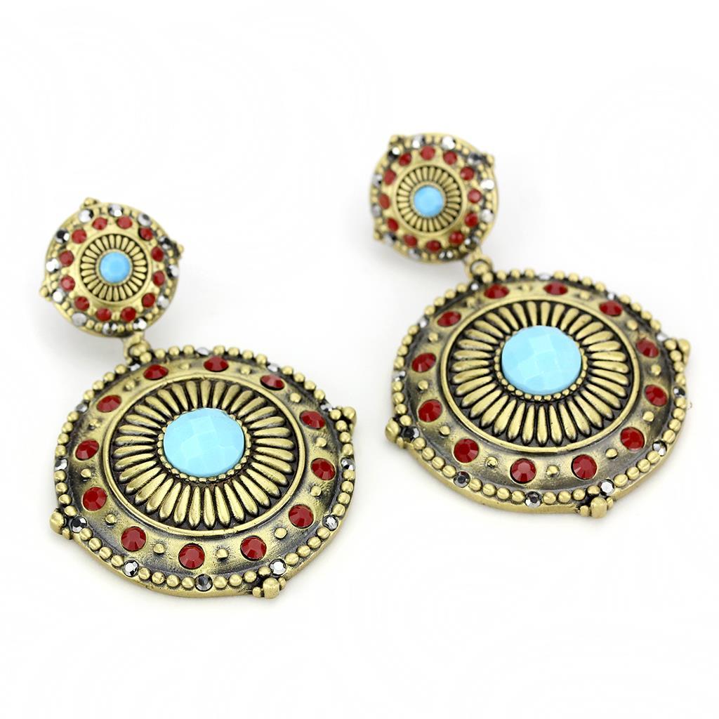 MALO4685 - Antique Copper Brass Earrings with Synthetic Turquoise in Sea Blue