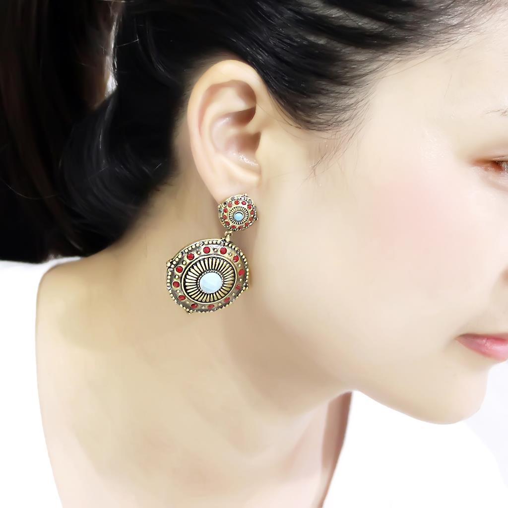 MALO4685 - Antique Copper Brass Earrings with Synthetic Turquoise in Sea Blue