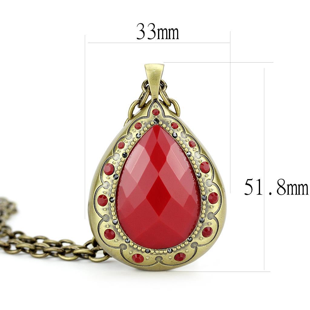 MALO4686 - Antique Copper Brass Chain Pendant with Synthetic Synthetic Stone in Red Series