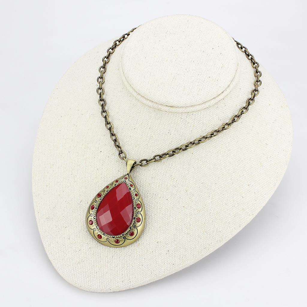 MALO4686 - Antique Copper Brass Chain Pendant with Synthetic Synthetic Stone in Red Series