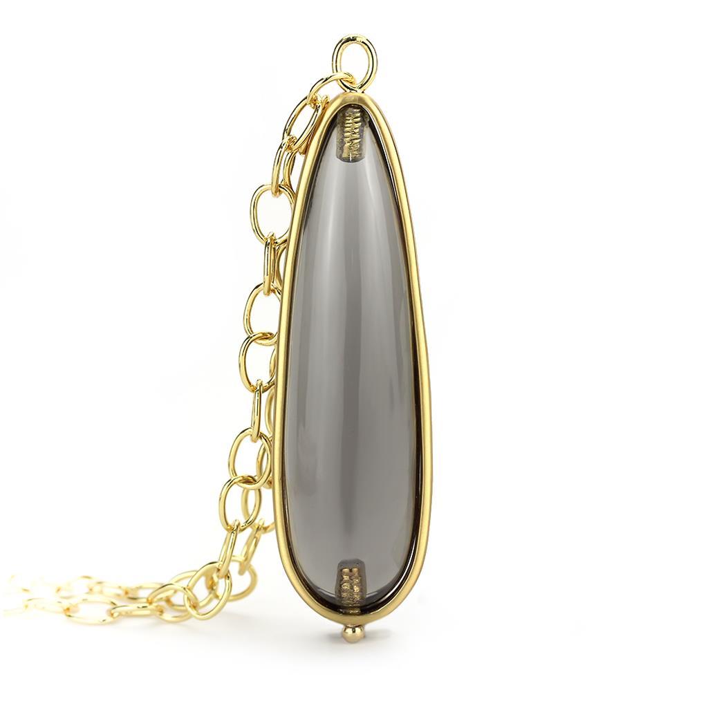 MALO4687 - Gold & Brush Brass Chain Pendant with Synthetic Synthetic Stone in Gray