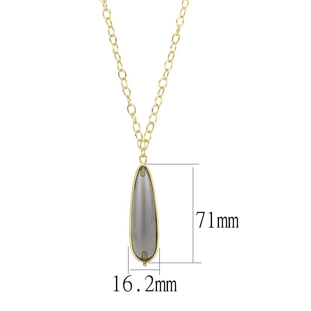 MALO4687 - Gold & Brush Brass Chain Pendant with Synthetic Synthetic Stone in Gray