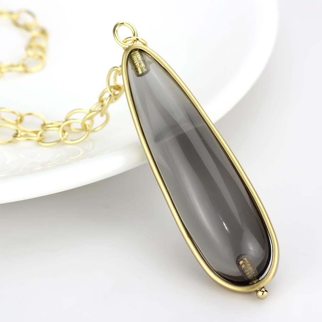 MALO4687 - Gold & Brush Brass Chain Pendant with Synthetic Synthetic Stone in Gray