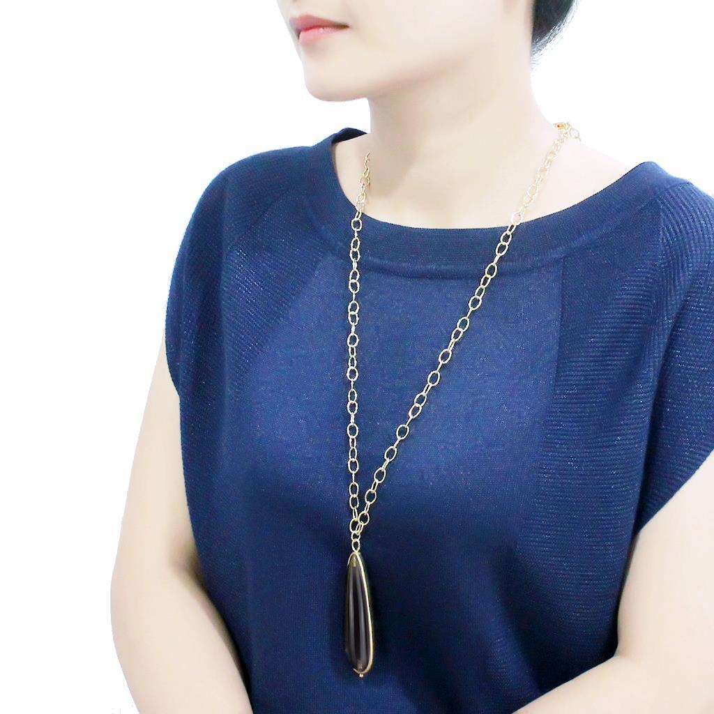 MALO4687 - Gold & Brush Brass Chain Pendant with Synthetic Synthetic Stone in Gray