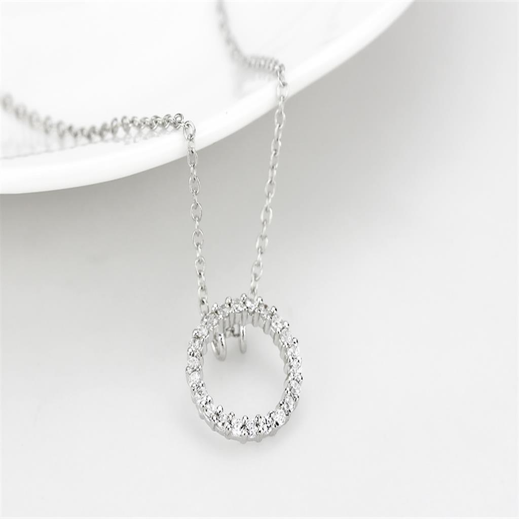 MALO4691 - Rhodium Brass Chain Pendant with AAA Grade CZ in Clear
