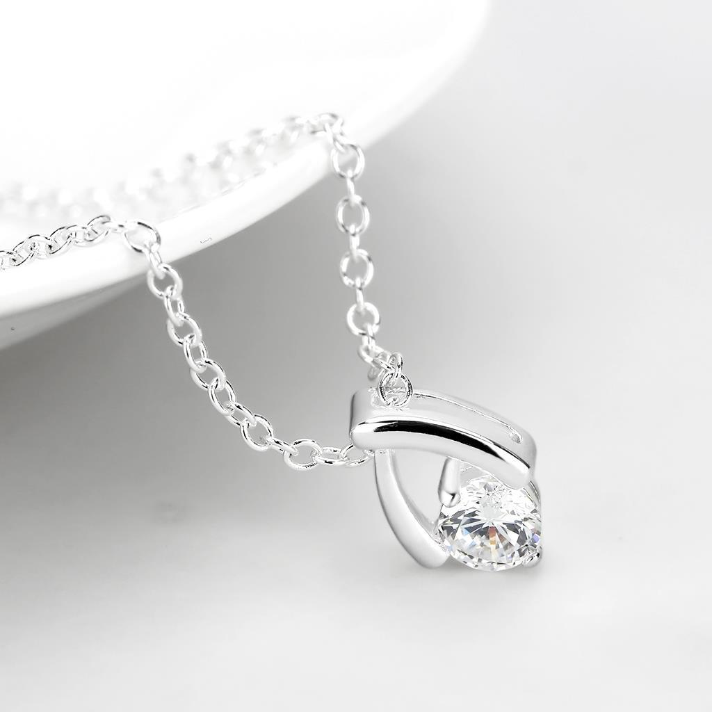 MALO4692 - Silver+ e-coating Brass Chain Pendant with AAA Grade CZ in Clear