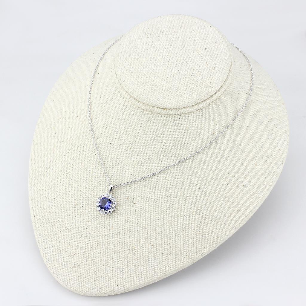 MALO4697 - Rhodium Brass Chain Pendant with Synthetic Synthetic Glass in Tanzanite