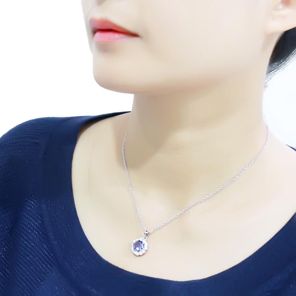MALO4697 - Rhodium Brass Chain Pendant with Synthetic Synthetic Glass in Tanzanite