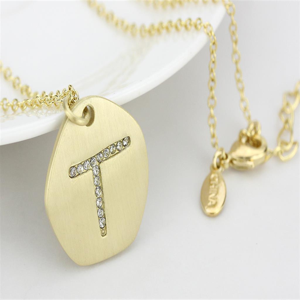 MALO4698 - Gold & Brush Brass Chain Pendant with Top Grade Crystal in Clear