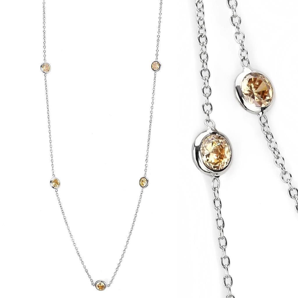 MALO4703 Imitation Rhodium Brass Necklace with AAA Grade CZ in Champagne