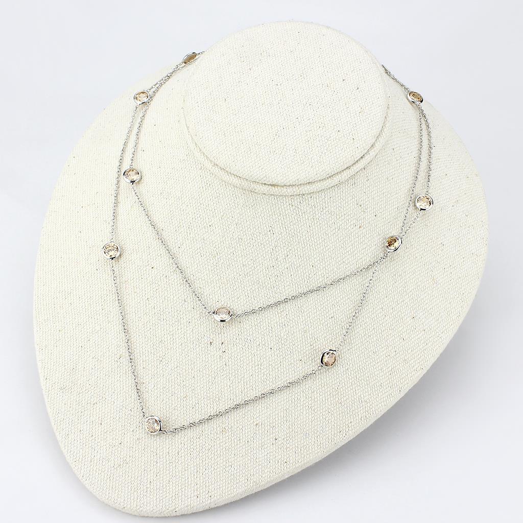 MALO4703 Imitation Rhodium Brass Necklace with AAA Grade CZ in Champagne