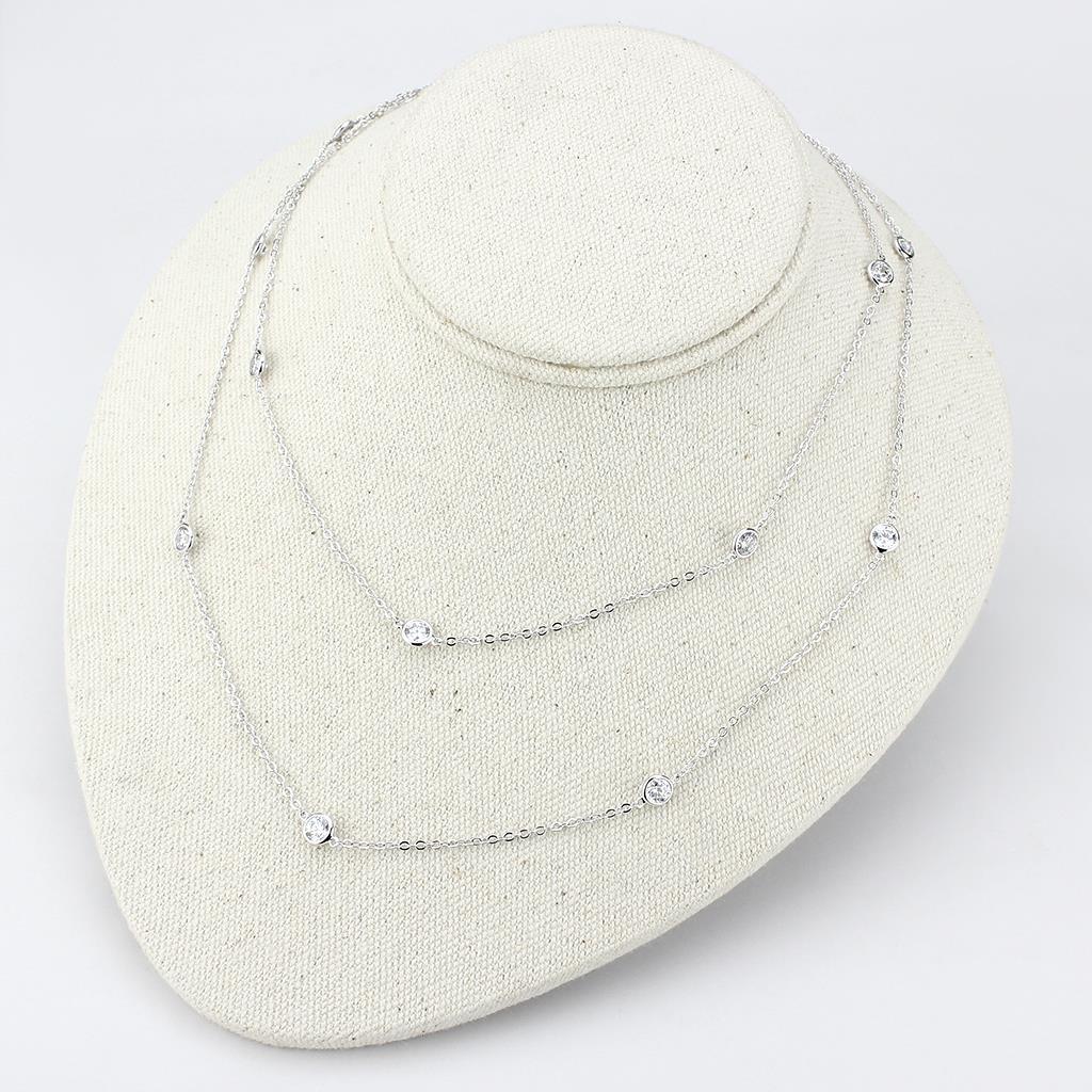 MALO4704 - Rhodium Brass Necklace with AAA Grade CZ in Clear