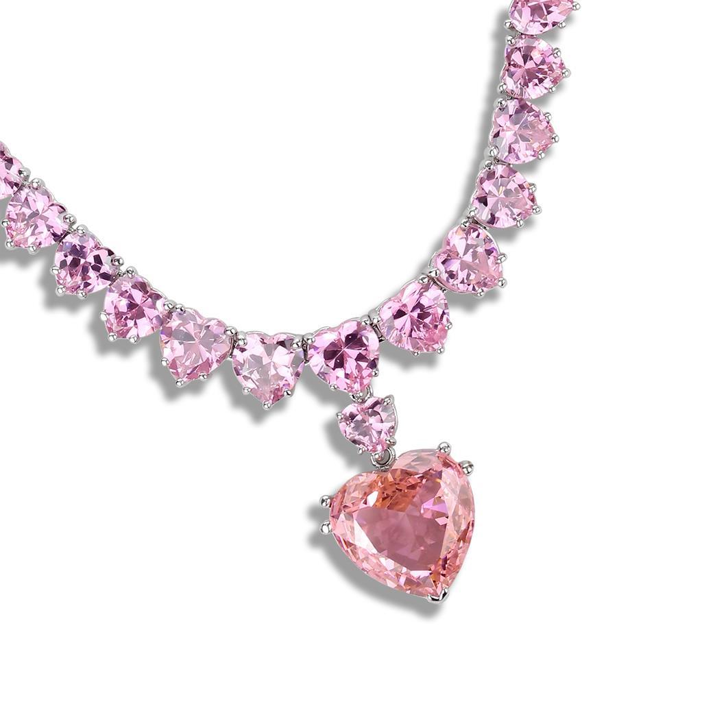 MALO4705 - Rhodium Brass Necklace with AAA Grade CZ in Rose