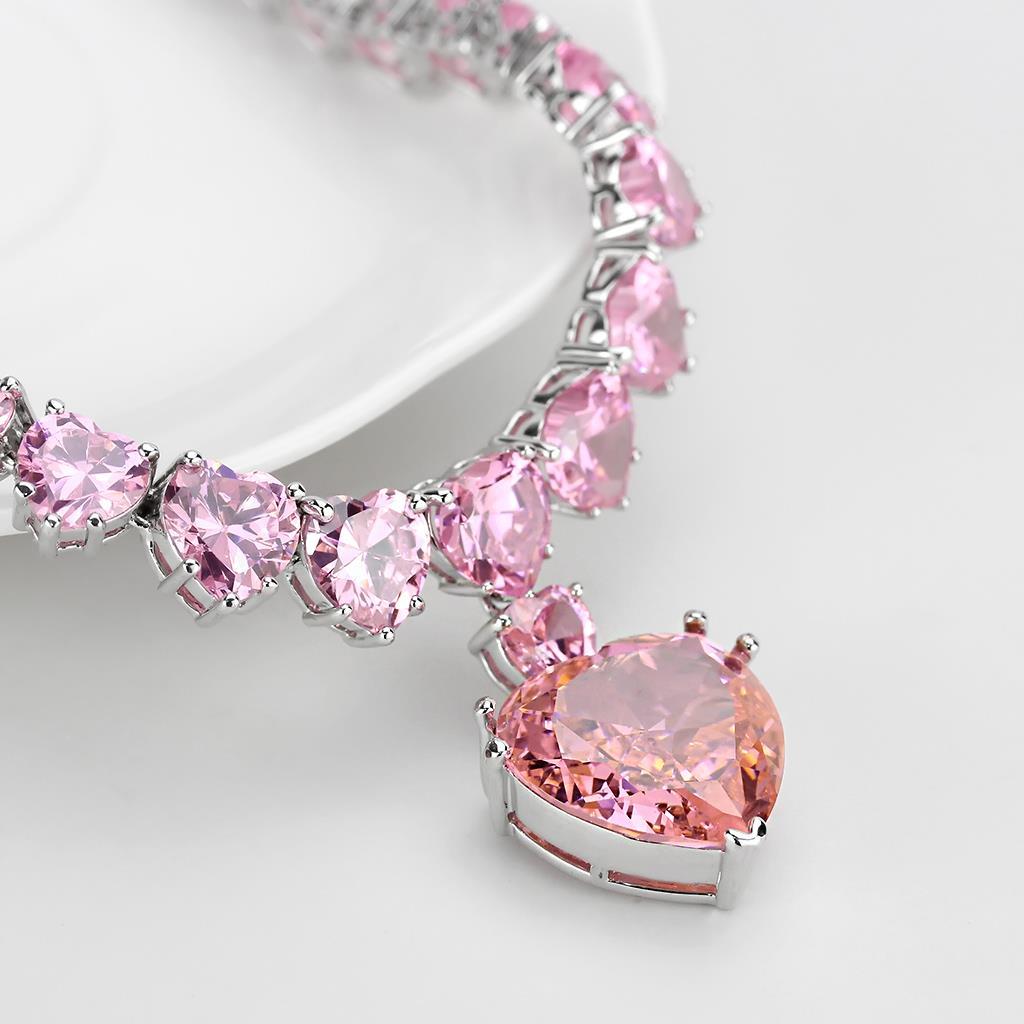 MALO4705 - Rhodium Brass Necklace with AAA Grade CZ in Rose
