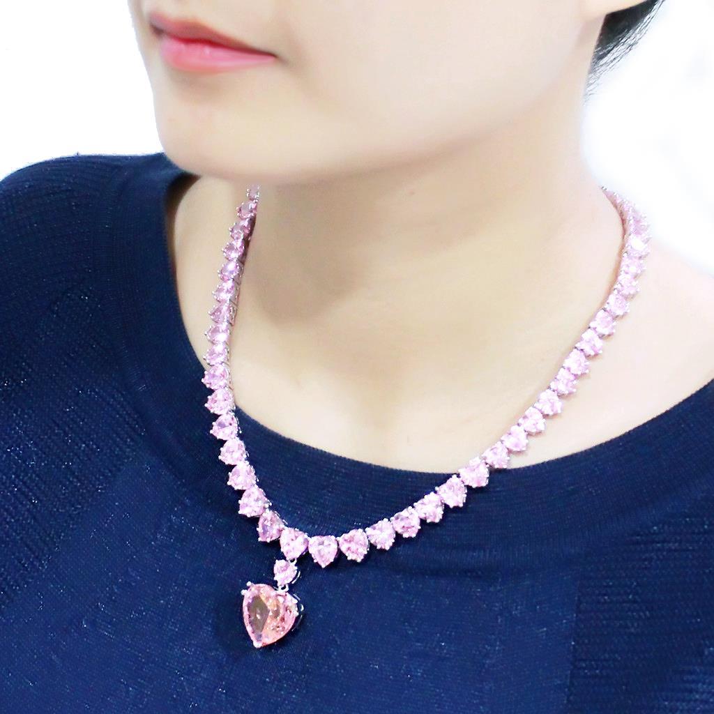 MALO4705 - Rhodium Brass Necklace with AAA Grade CZ in Rose