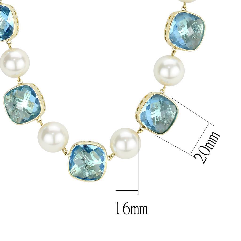 MALO4706 - Gold Brass Necklace with Synthetic Synthetic Glass in Sea Blue