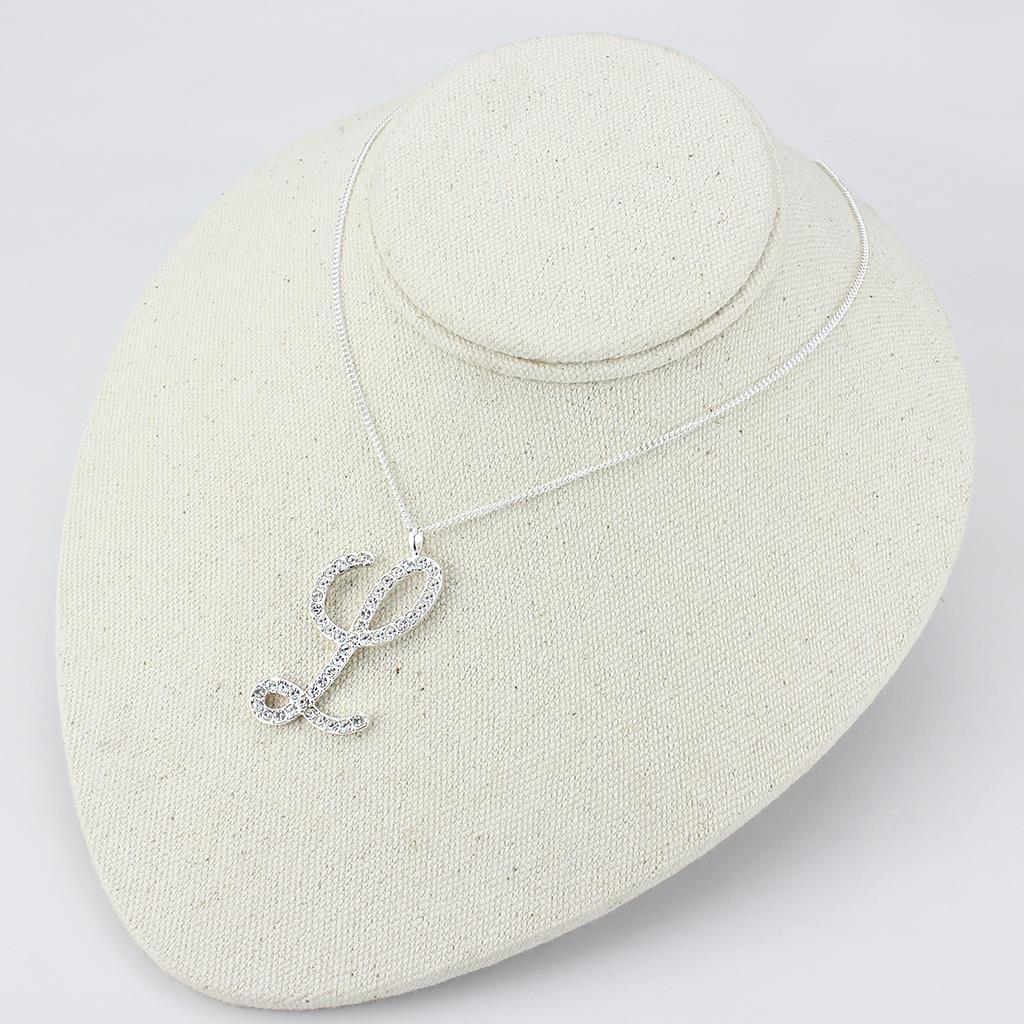 MALO4709 - Silver Brass Chain Pendant with Top Grade Crystal in Clear