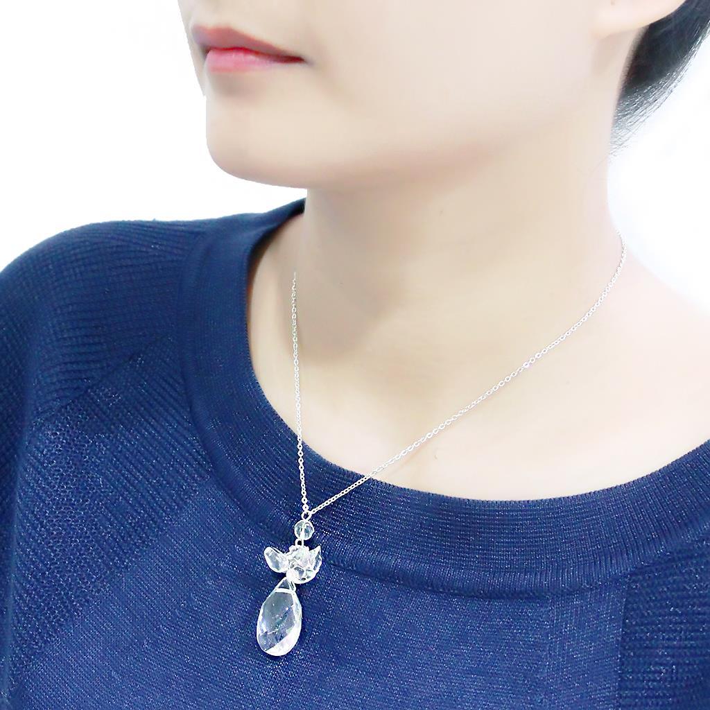 MALO4711 - Rhodium Brass Chain Pendant with AAA Grade CZ in Clear