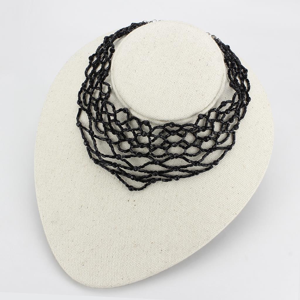 MALO4716 - Rhodium Brass Necklace with Synthetic Synthetic Glass in Jet