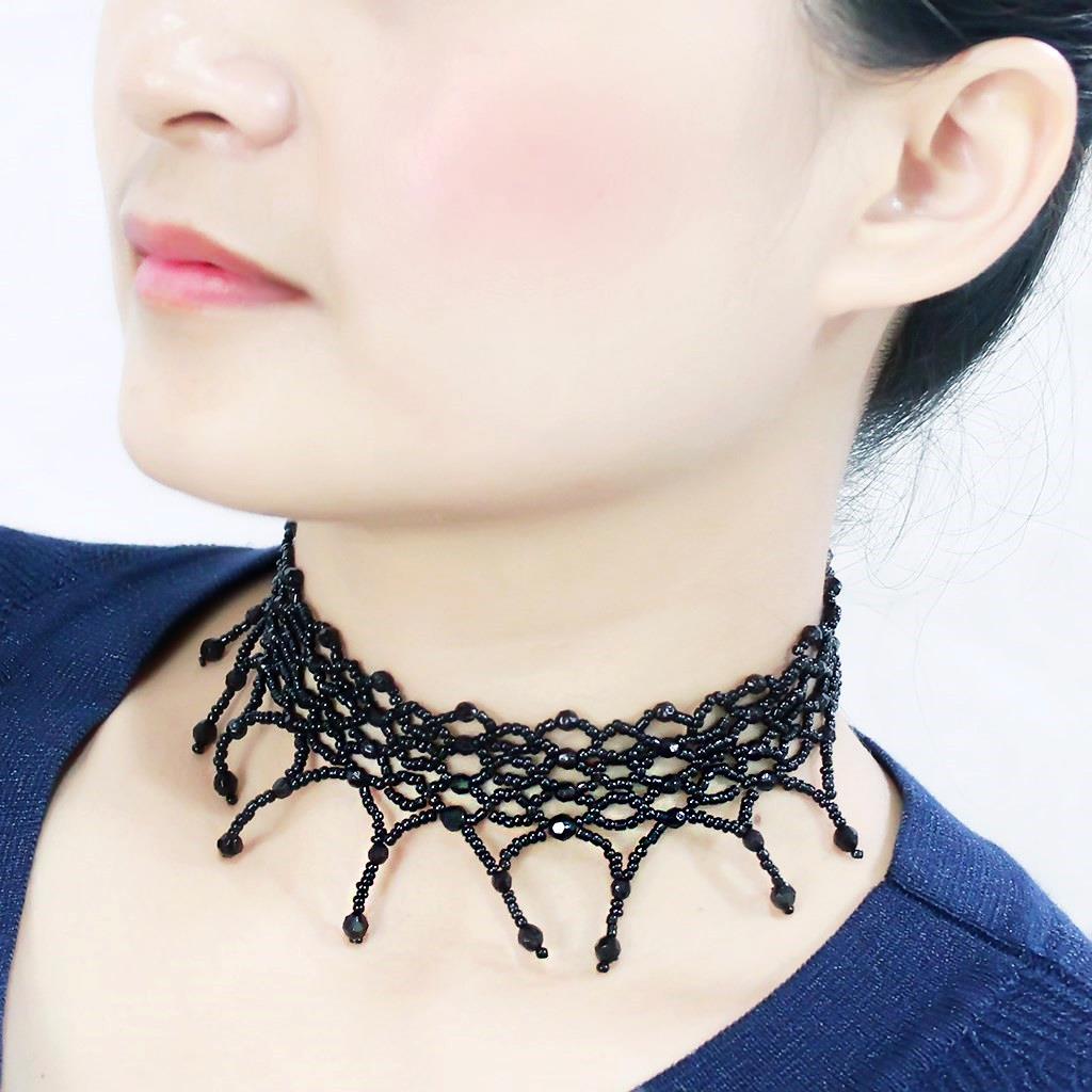 MALO4717 - Rhodium Brass Necklace with Synthetic Synthetic Glass in Jet
