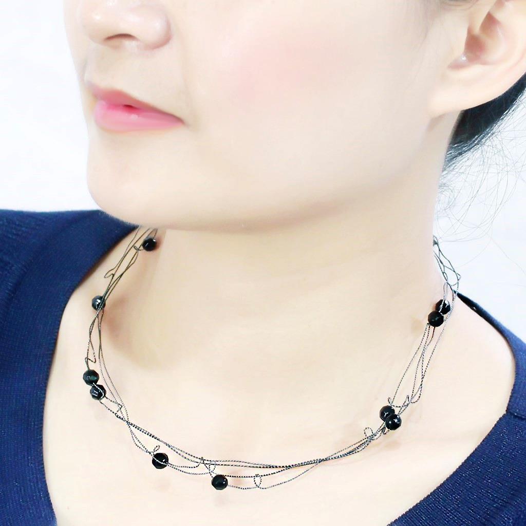 MALO4719 - Ruthenium White Metal Necklace with Synthetic Synthetic Glass in Jet