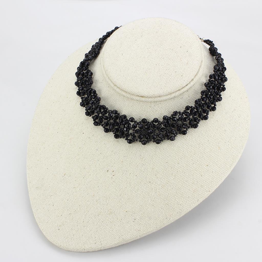 MALO4720 - Rhodium Stainless Steel Necklace with Synthetic Synthetic Glass in Jet