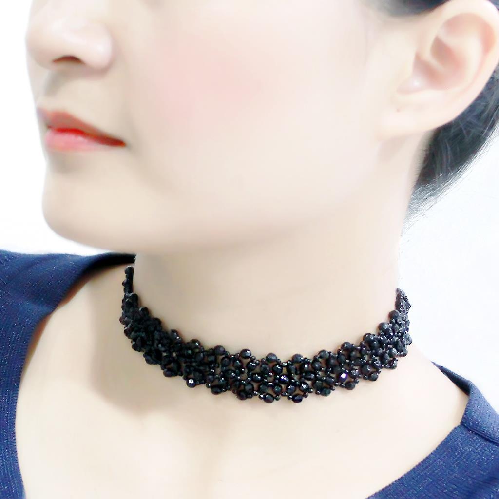 MALO4720 - Rhodium Stainless Steel Necklace with Synthetic Synthetic Glass in Jet