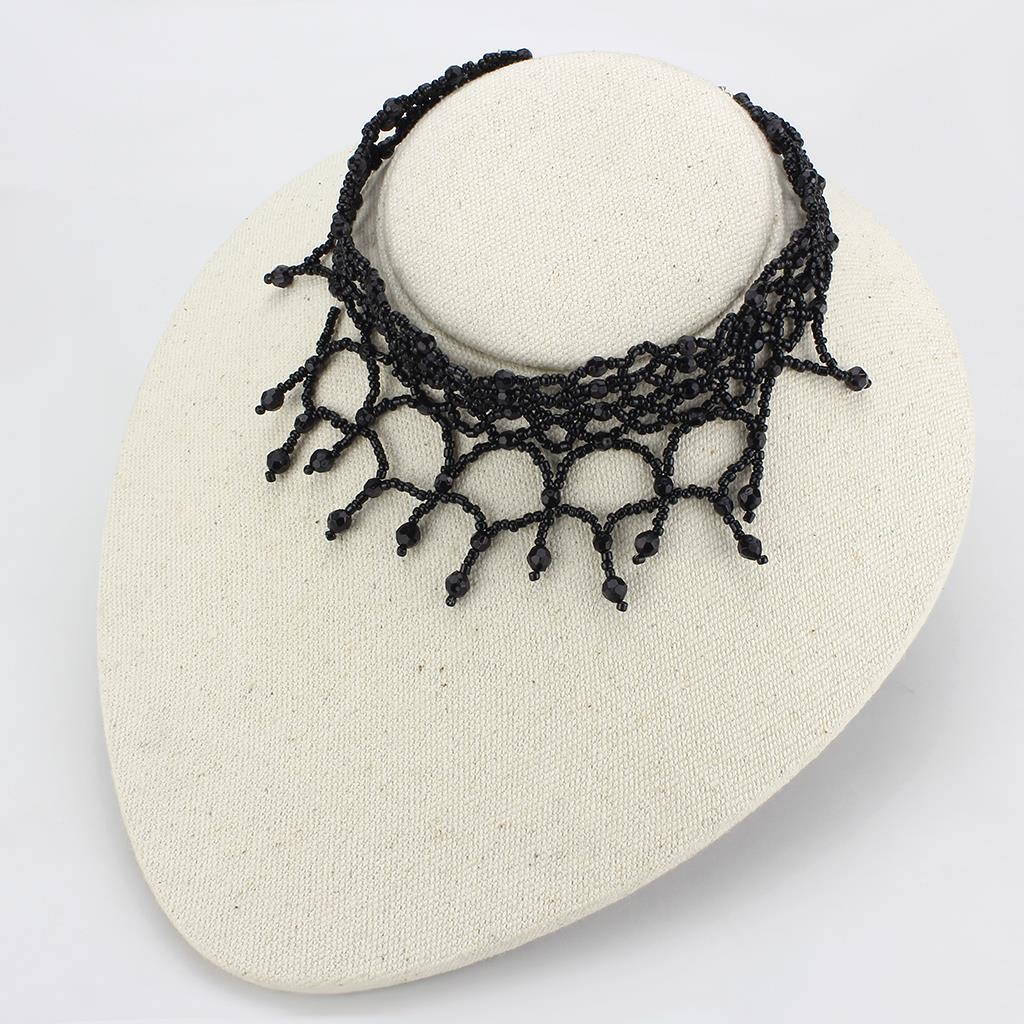 MALO4722 - Rhodium Brass Necklace with Synthetic Synthetic Glass in Jet