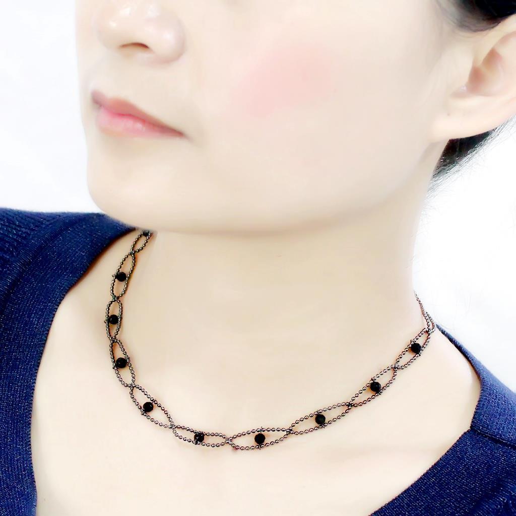 MALO4723 - Ruthenium White Metal Necklace with Synthetic Synthetic Glass in Jet