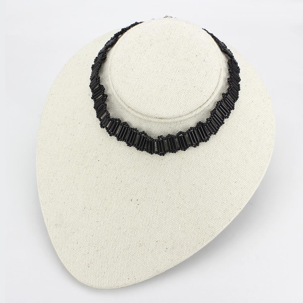MALO4724 - Rhodium White Metal Necklace with Synthetic Synthetic Glass in Jet
