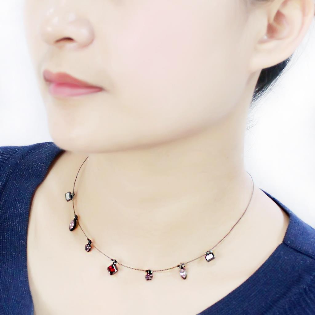 MALO4729 - Ruthenium White Metal Necklace with Top Grade Crystal in Multi Color